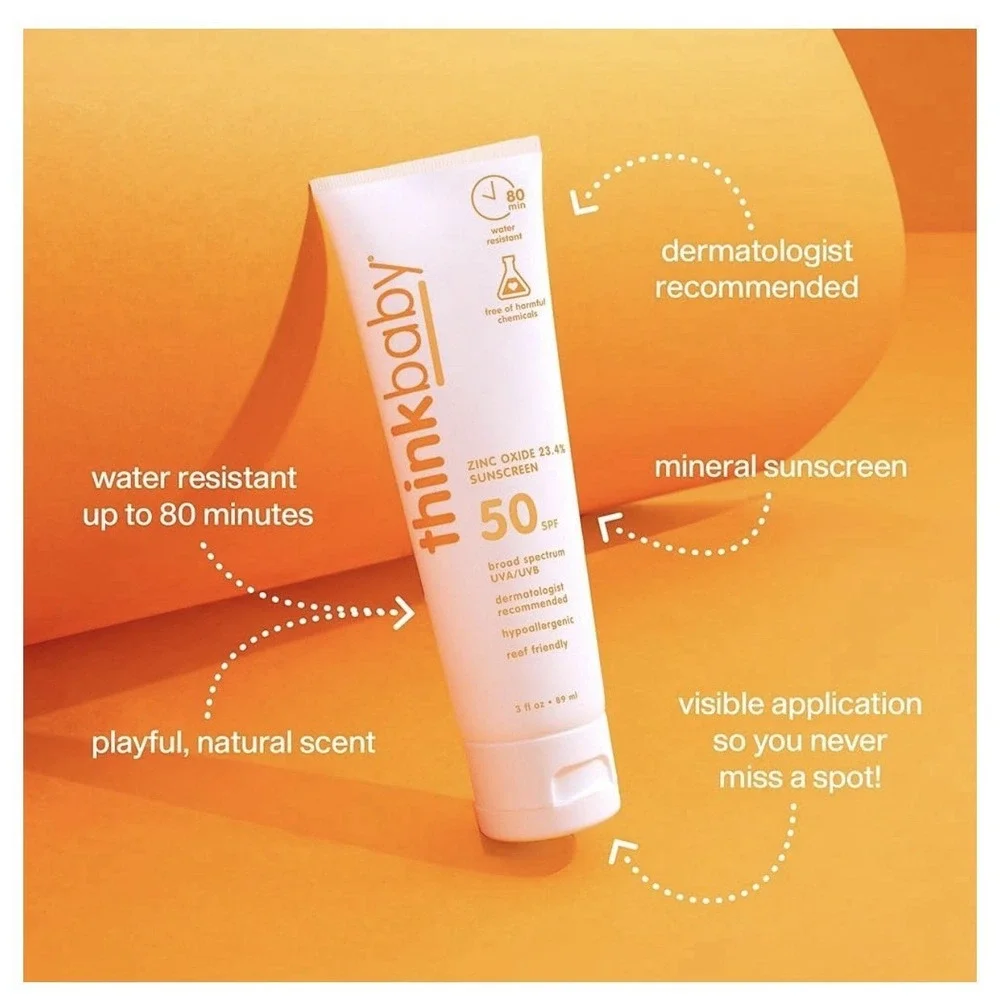 Thinkbaby SPF 50+ Baby Mineral Sunscreen 3oz Lot of 2 Zinc Oxide Water Resistant